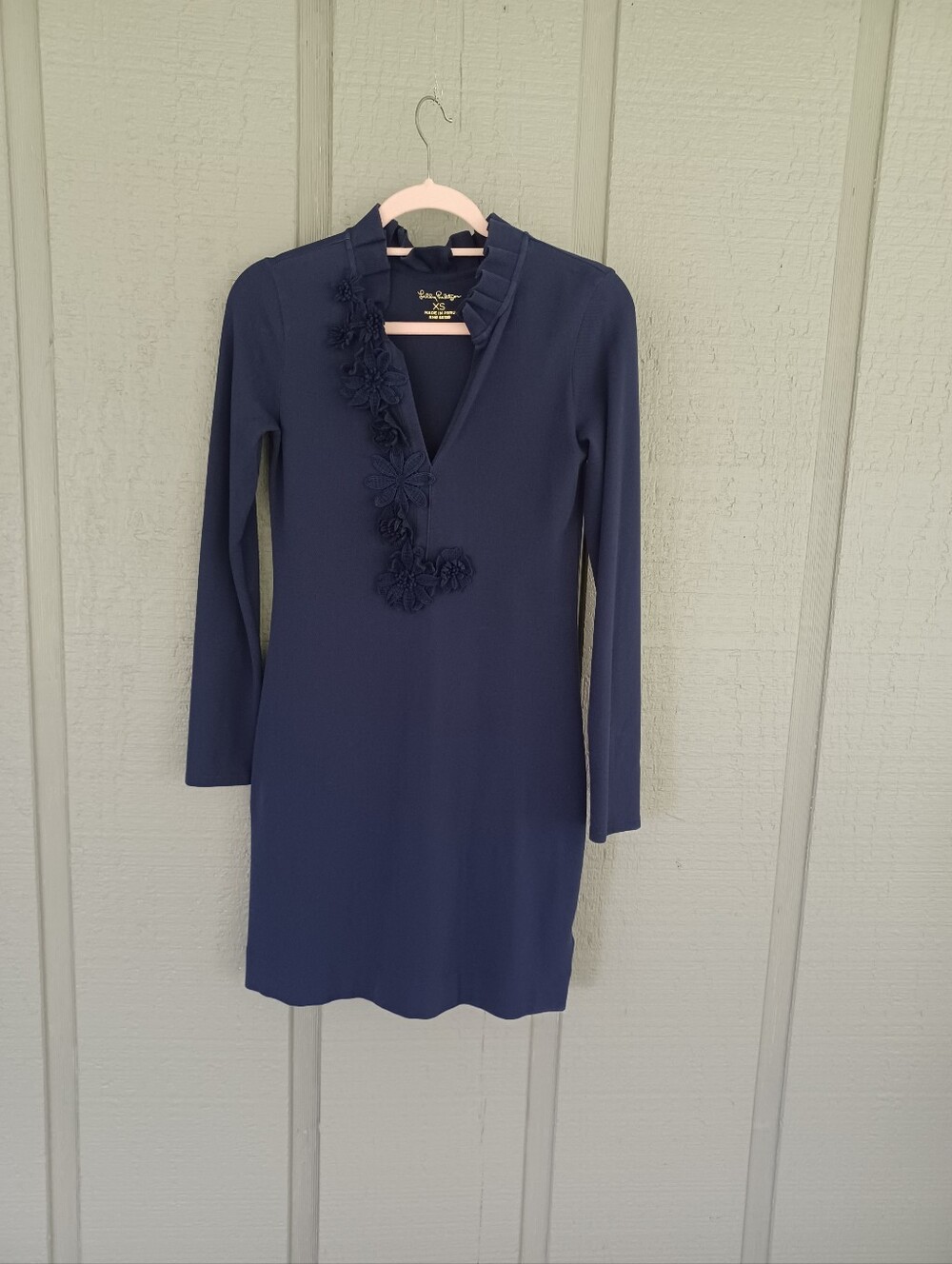 Lilly Pulitzer Clary Polo Dress Size XS Long Sleeve Navy Cotton Blend Preppy